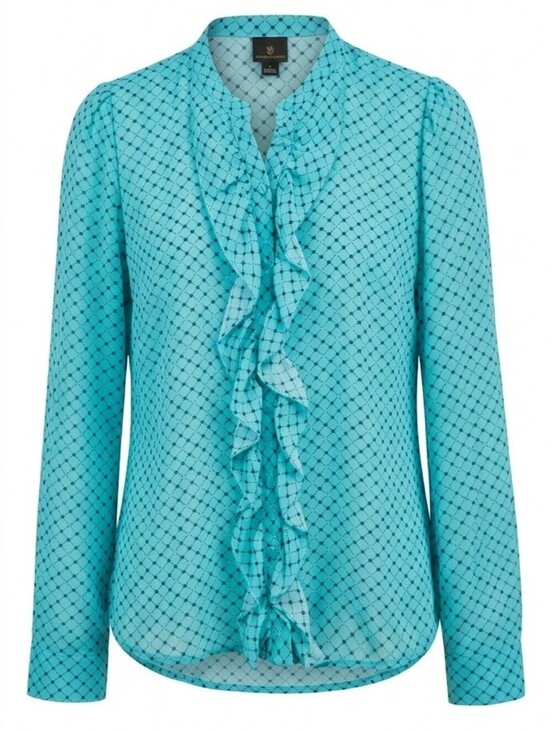 Worthington Tops - Worthington Polka Dot Ruffle Blouse Large Coquette Office Chic Blue Top